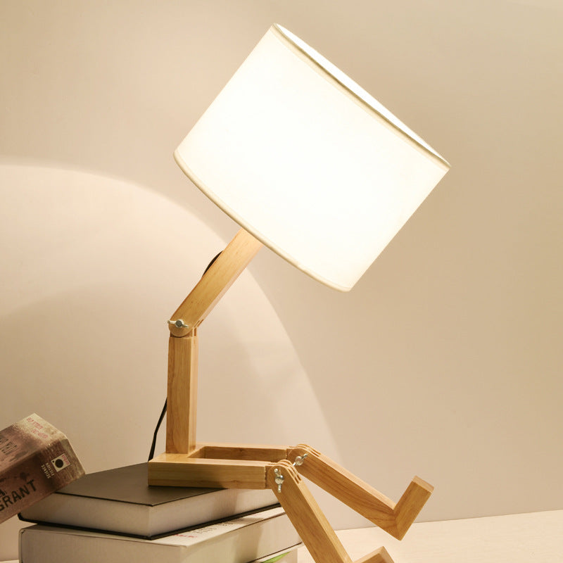 Solid wood fabric creative Nordic minimalist led table lamp bedside bedroom wooden modern minimalist gift storage table lamp