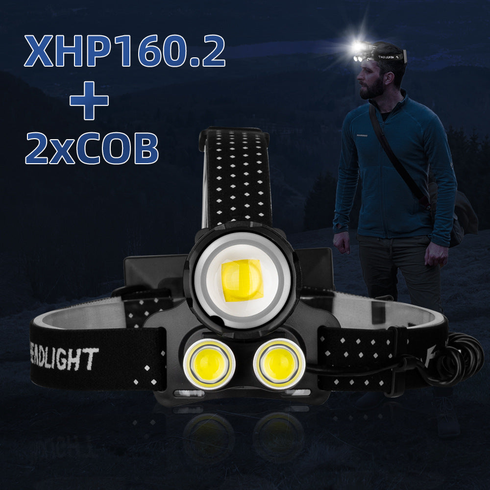 The new XHP160 strong light headlight rechargeable super bright COB head-mounted headlight led long-range fishing outdoor miner's lamp
